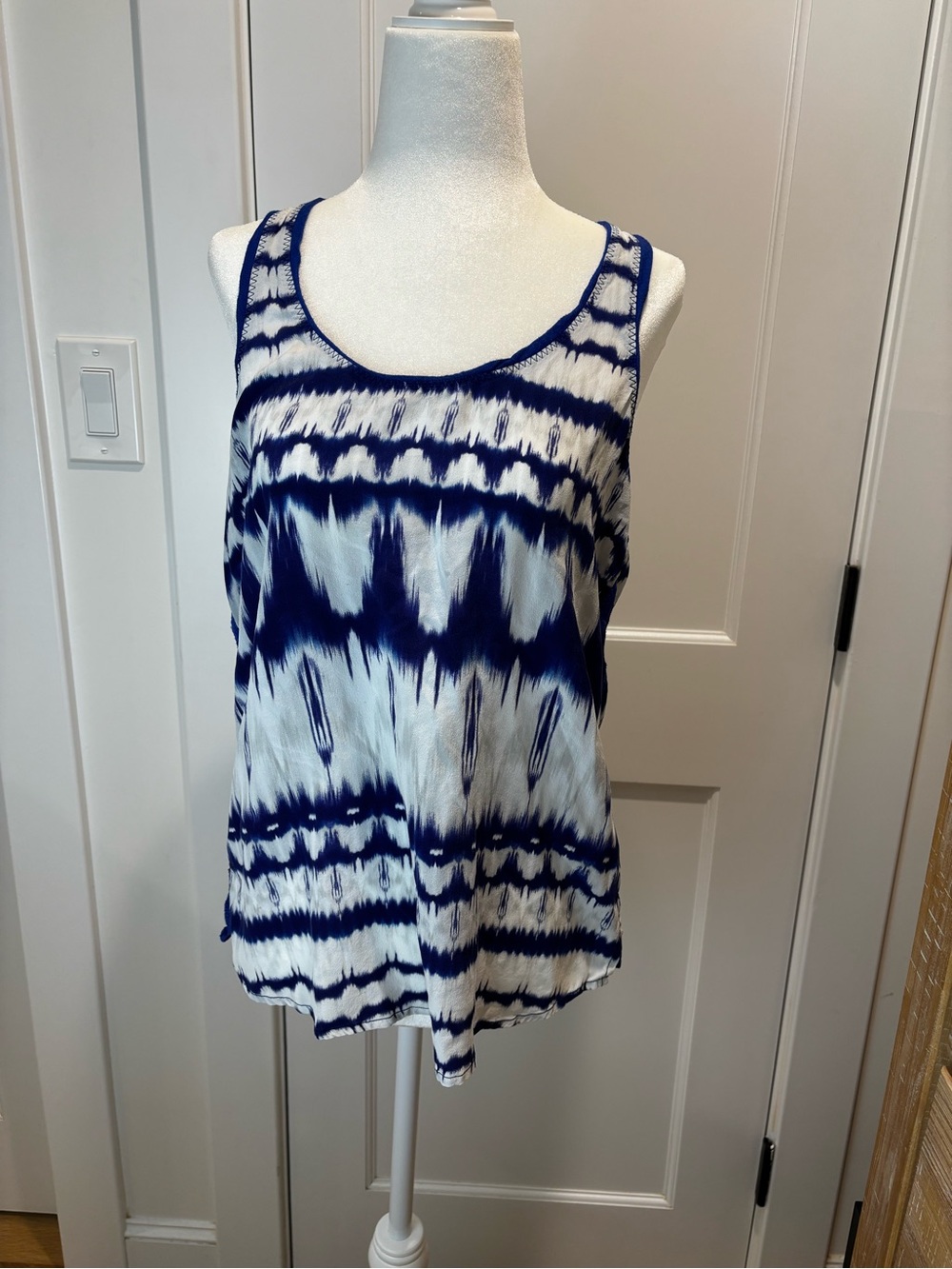 Michael Stars Blue and White Silk Tie-Dye Racerback Tank